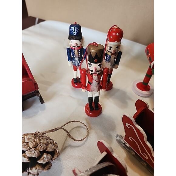 Lot of 28 Wooden Christmas Ornaments Nutcrackers Sleds Candy Canes Soap Box Cars - Picture 4 of 13